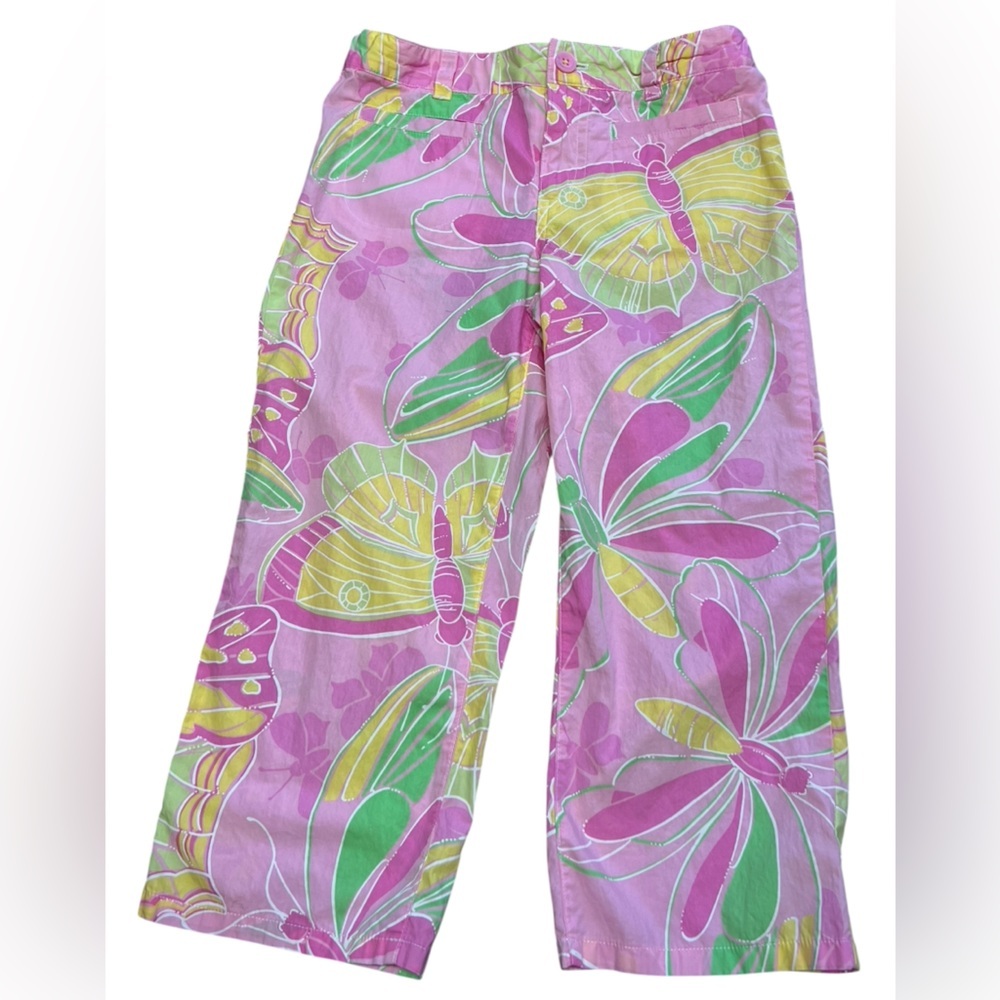 Lilly Pulitzer vintage girls pink green yellow cotton wide leg butterfly pants